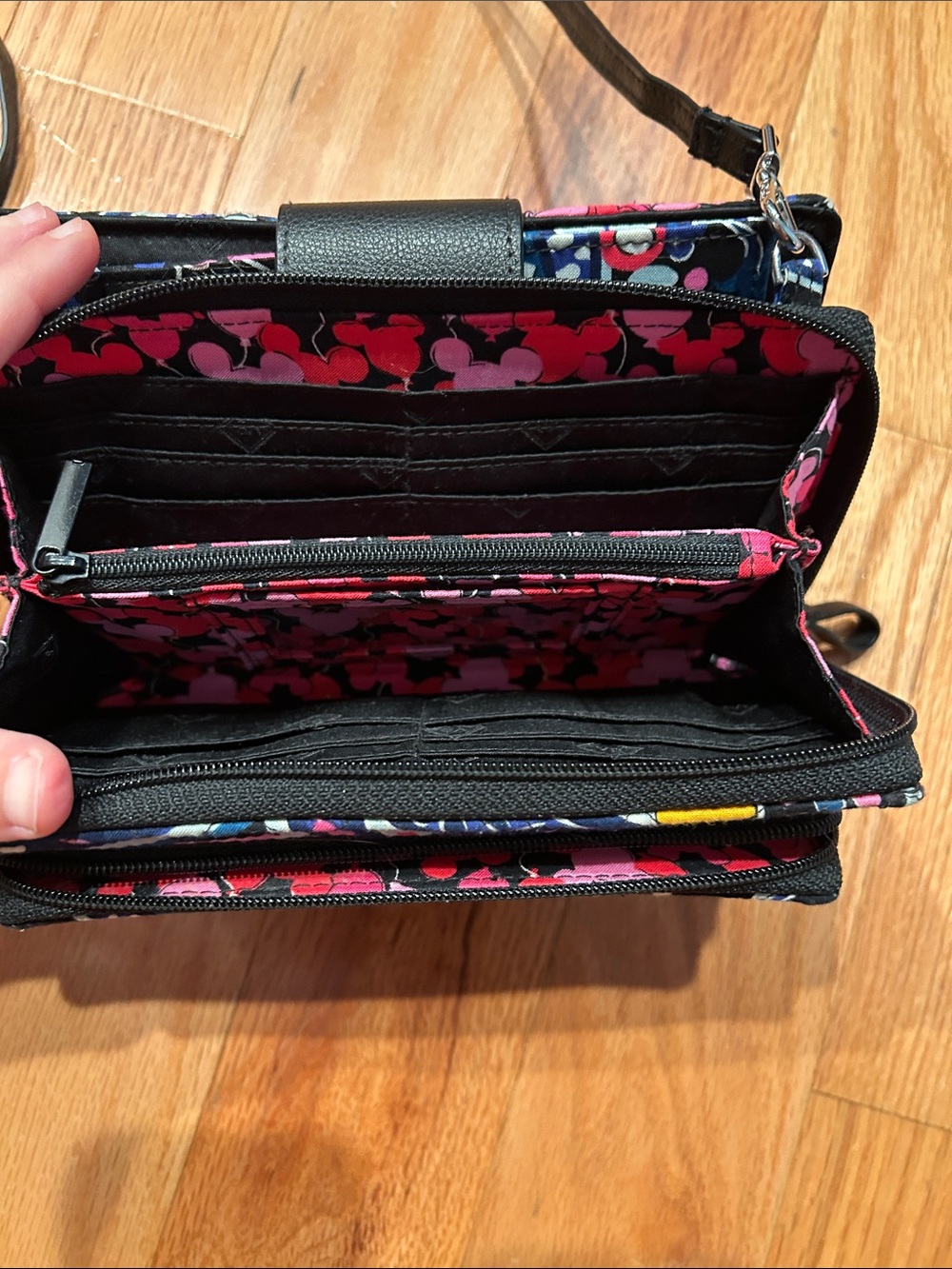Vera Bradley Black Quilted Crossbody with Multicolor Paisley & Mickey Mouse - Picture 2 of 4